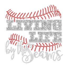 Bling Baseball Living Life Hotfix Rhinestone Glitter Transfer